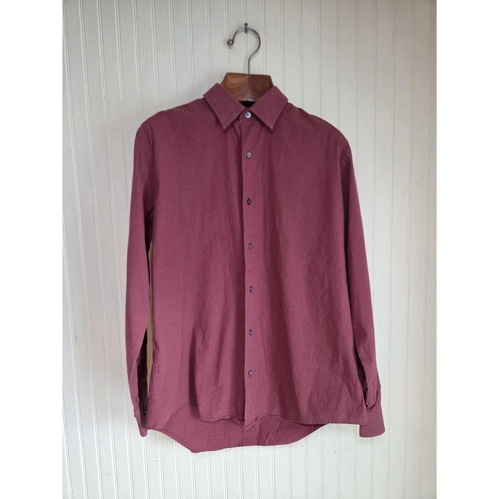 Banana Republic‎ Shirt Mens Large Red Check Stretch Button Front Long Sleeve